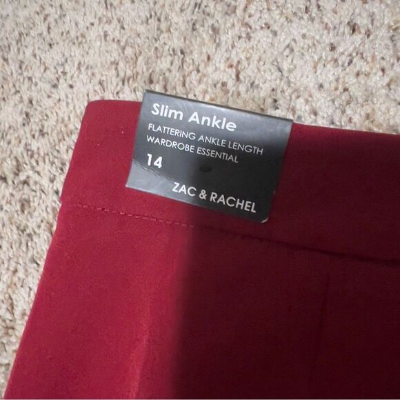 Zac & Rachel Bond 18 Garnet Red Ruffle Detail Slim Ankle Dress Pants Size 14 NWT - Picture 10 of 10